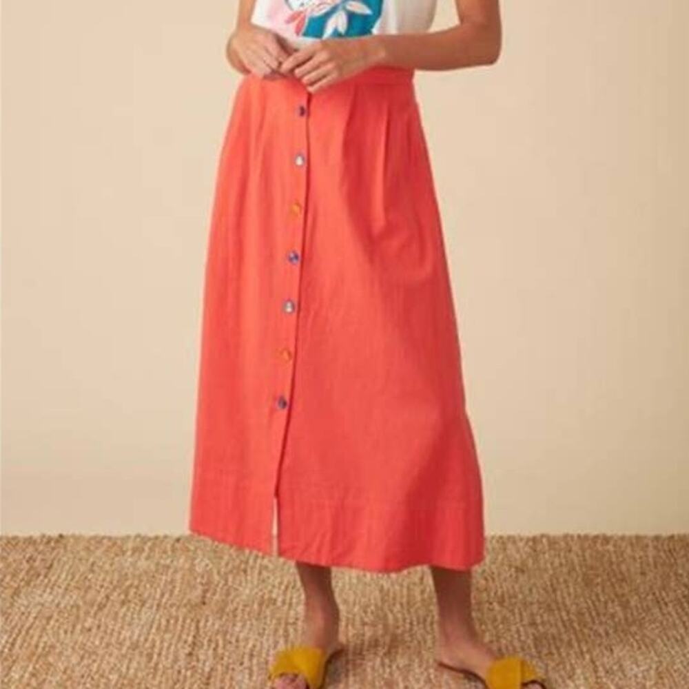 Marc New York Andrew Marc Womens Bruschetta Orange Midi Button Skirt NEW Large